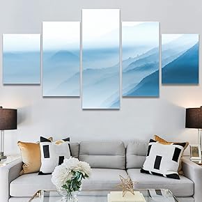 SIGNWIN 5 Panel Canvas Wall Art Blue Sunset...