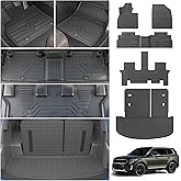 Thinzyou Floor Mats Compatible with 2020-2025 Kia Telluride 7&8 Seats Cargo Mat Cargo Liner All Weather Back Seat Cover Protector 2024 Telluride Accessories (Trunk Mat with Backrest Mats+Floor Mats)