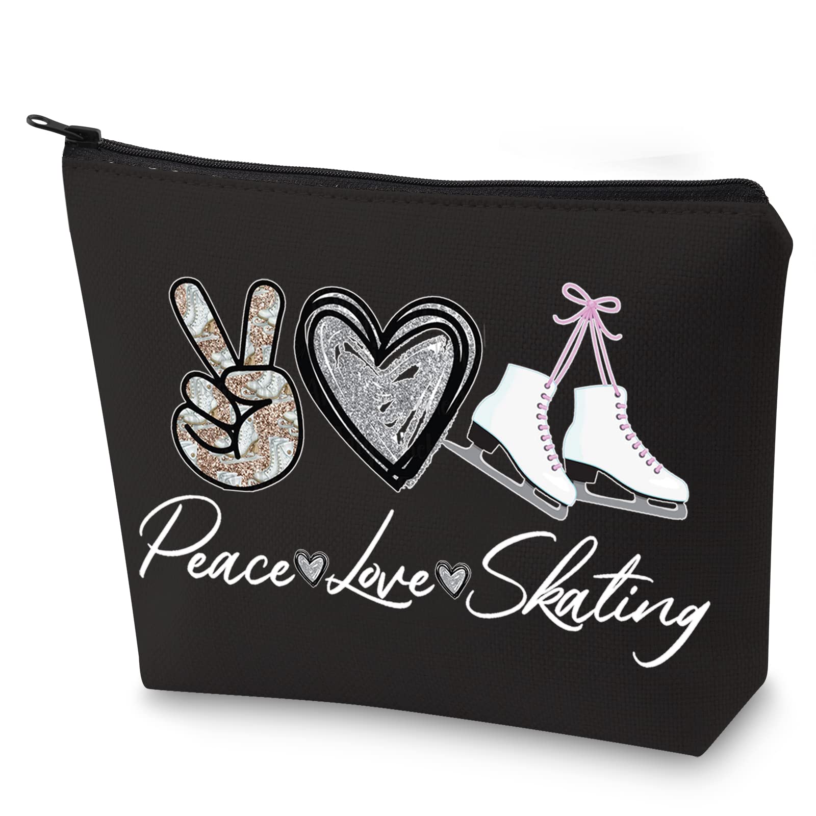 WZMPA Ice Skating Cosmetic Make Up Bag Figure Skating Inspired Gift Peace Love Skating Makeup Zipper Pouch Bag Skating Ice Merchandise, Peace Skating BL, Fit