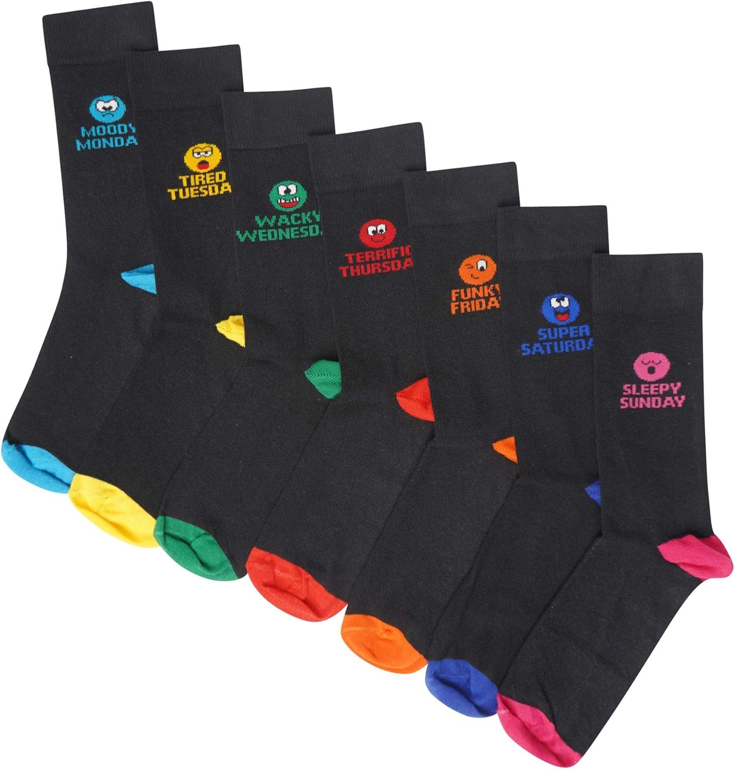 Mens/Boys 7 Pack Novelty Days of the Week Socks Emoji Mood Fun Socks
