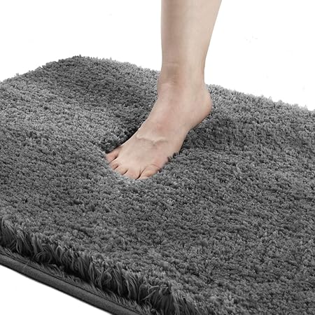 Haocoo Tapis De Bain Absorbant Antidérapant 80cm 50cm Extra Epais Tapis De Douche Microfibre De Chenille Pour Salle De Bain Foncé Gris