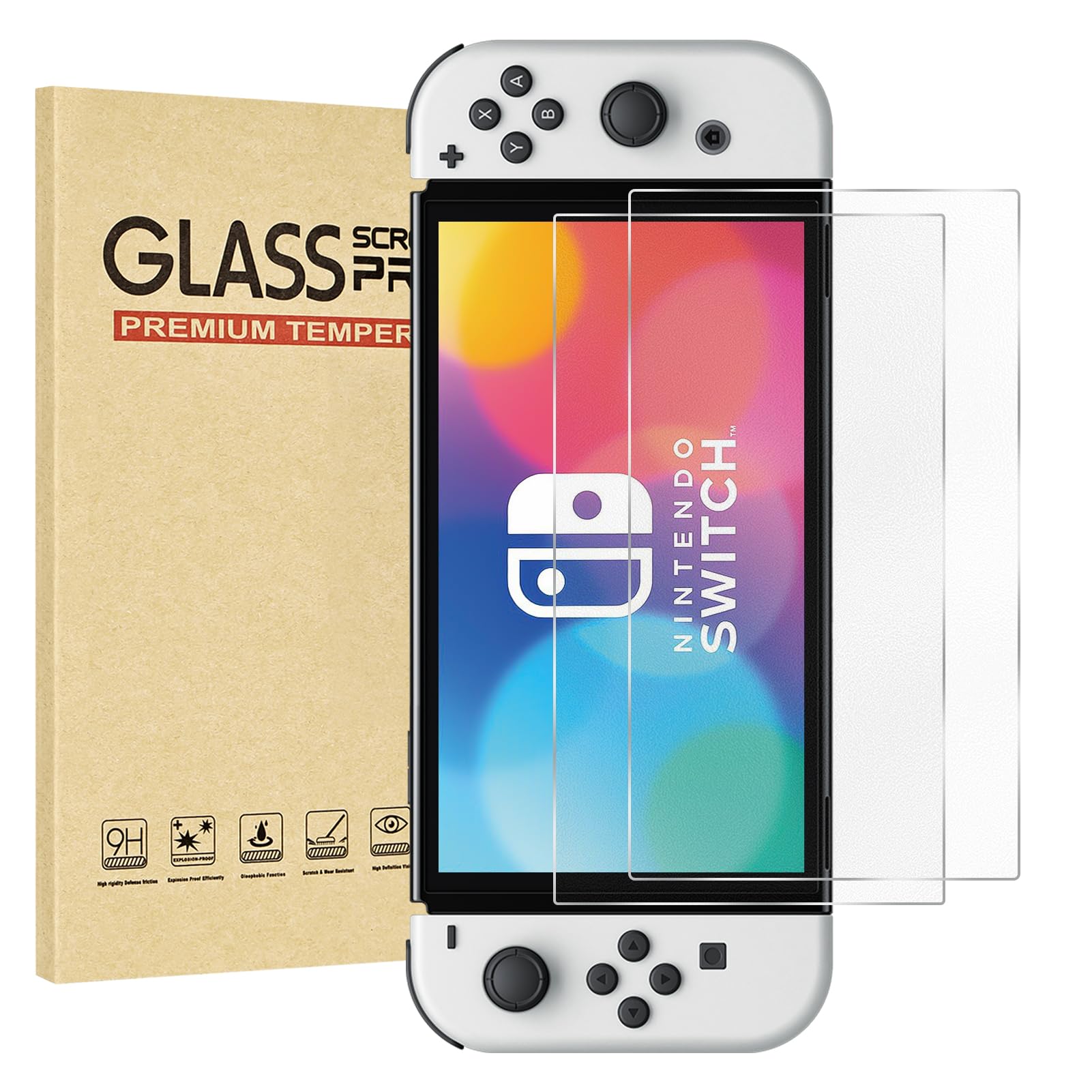 Jngnpn 2-Pack Matte Tempered Glass Screen Protector for Switch OLED Model 2021 [7 Inch]，Anti Glare, Anti Scratch, Bubble Free, 9H Hardness, Easy Installation