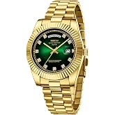 NIBOSI Men's Analog Quartz Watch, Gold Silver Stainless Steel, Day Date | 100 FT Waterproof, Luxury Diamond Dial, Business Classic Dress Wrist Watches for Men