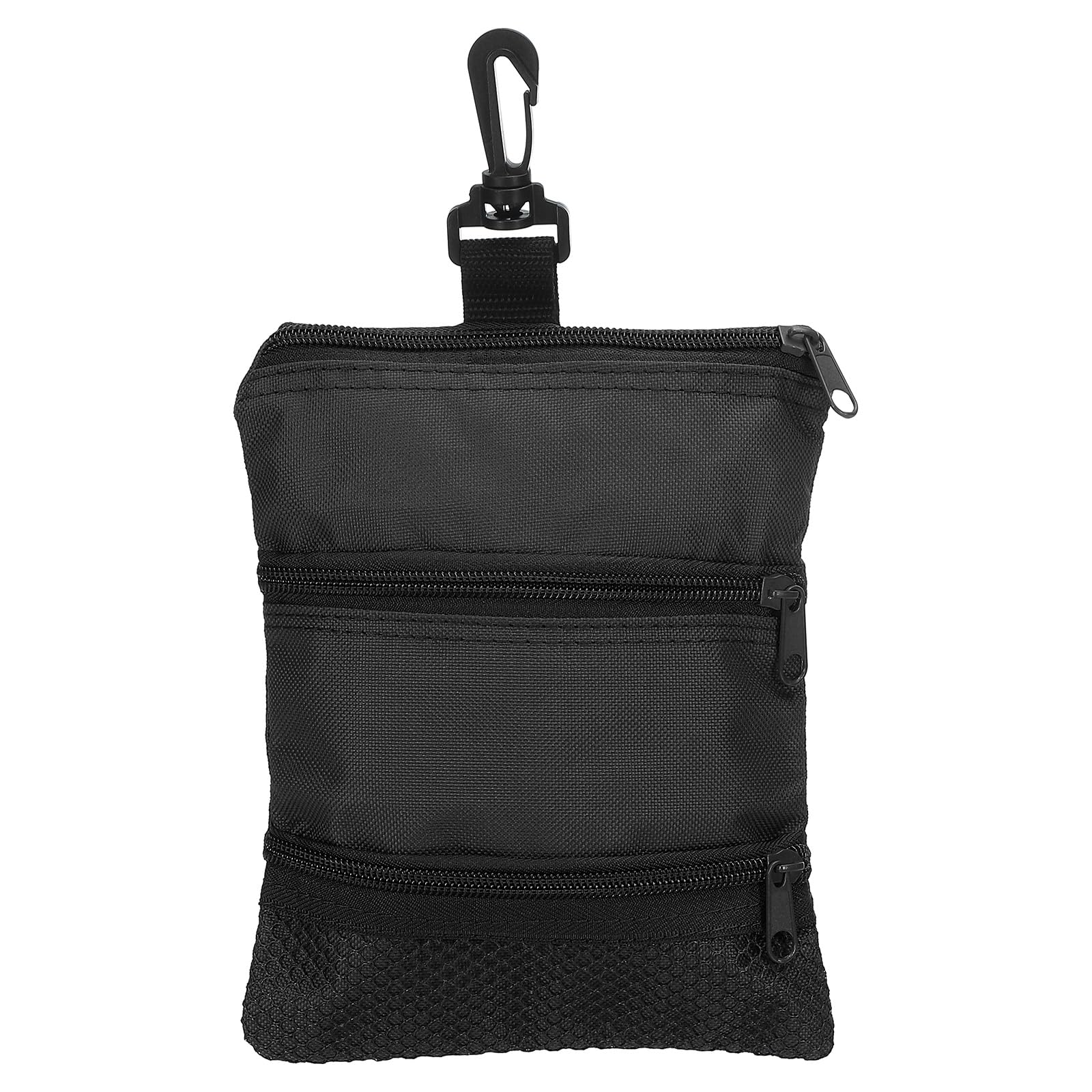 PATIKIL Golf Pouch Bag 7.8x7 Inch, 3 Zippered Golf Ball Bag with Clip Valuables Tee Pouch Multi Pocket for Men Women Holder, Black