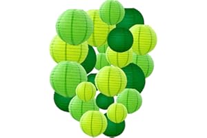 TIM&LIN Green Paper Lanterns Decorative, Chinese/Japanese Hanging Round Paper Lanterns Decorations for Wedding, St. Patrick's Day, Dinosaur, Jungle Theme Birthday (12 PCS)