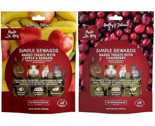 OXBOW 2 FLAVOR BUNDLE OF SIMPLE REWARDS SMALL PET TREATS, 3 OUNCES EACH: APPLE AND BANANA, CRANBERRY