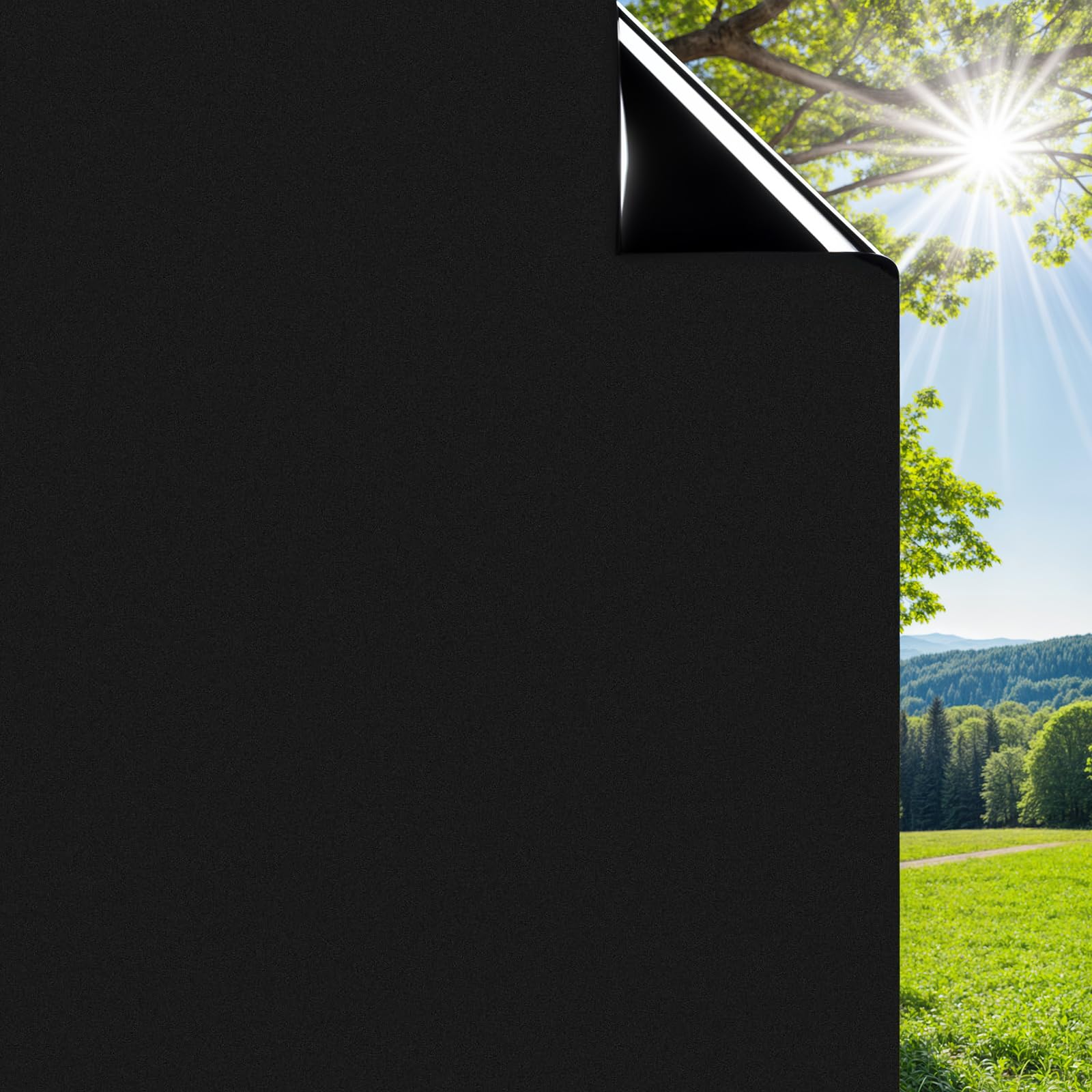 Photo 1 of DARUITE Blackout Window Film, Black Out Windows Film Static Cling Non-Adhesive Total Blackout Window Cling for Bedroom, Game Room, Baby Nursery 17.4 x 78.7 inch