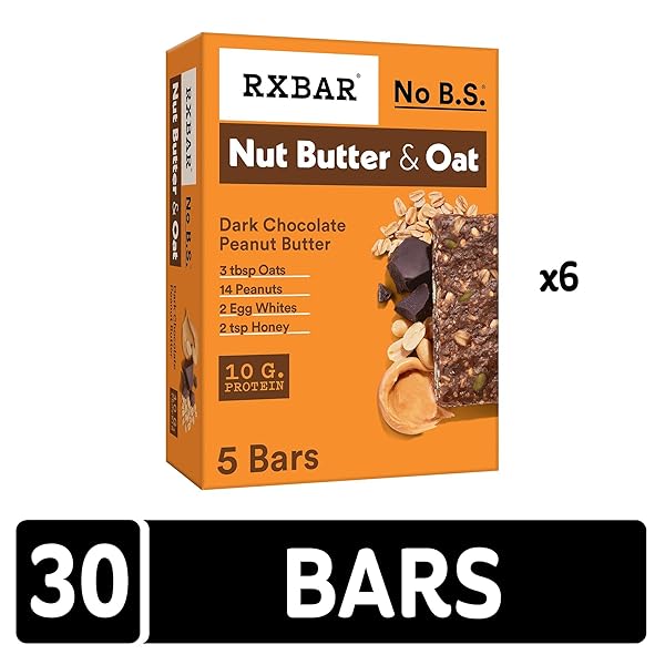 RXBAR NUT BUTTER AND OAT PROTEIN BARS, PROTEIN SNACKS, DARK CHOCOLATE PEANUT BUTTER (6 BOXES, 30 BARS)