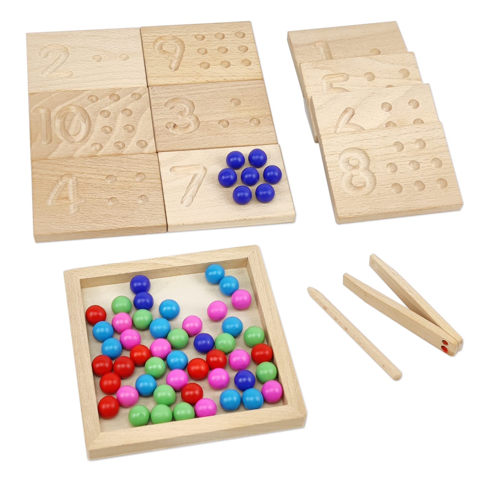 Photo 1 of Wooden Number Tracing Board Set, Toddler Montessori Math Beads Counting Toy, Preschool Learning and Educational Math Game for Kids