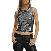 XiaoMaAnJi Sparkly Sequin Tops for Women Tank Top Shirt Disco Concert Outfit Shiny Camisole Cami Glitter Party Blouse