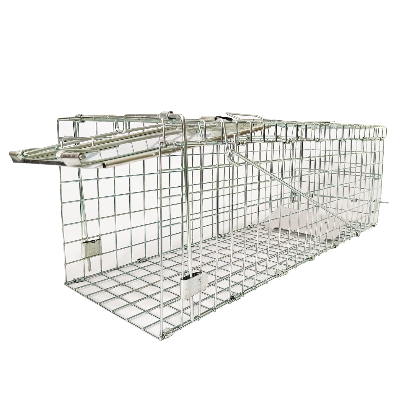 Photo 1 of **FOR PARTS ONLY/ DAAMGED **** Collapsible Humane Live Animal Cage Trap No-Kill Trapping Kit for Humane Catch Release Rodent Small Cat, Rabbits, Squirrel, Opossum, Squire, Raccoon, All Fit Sized Small Animals, 2-Door 24"x8.5"x7.5"