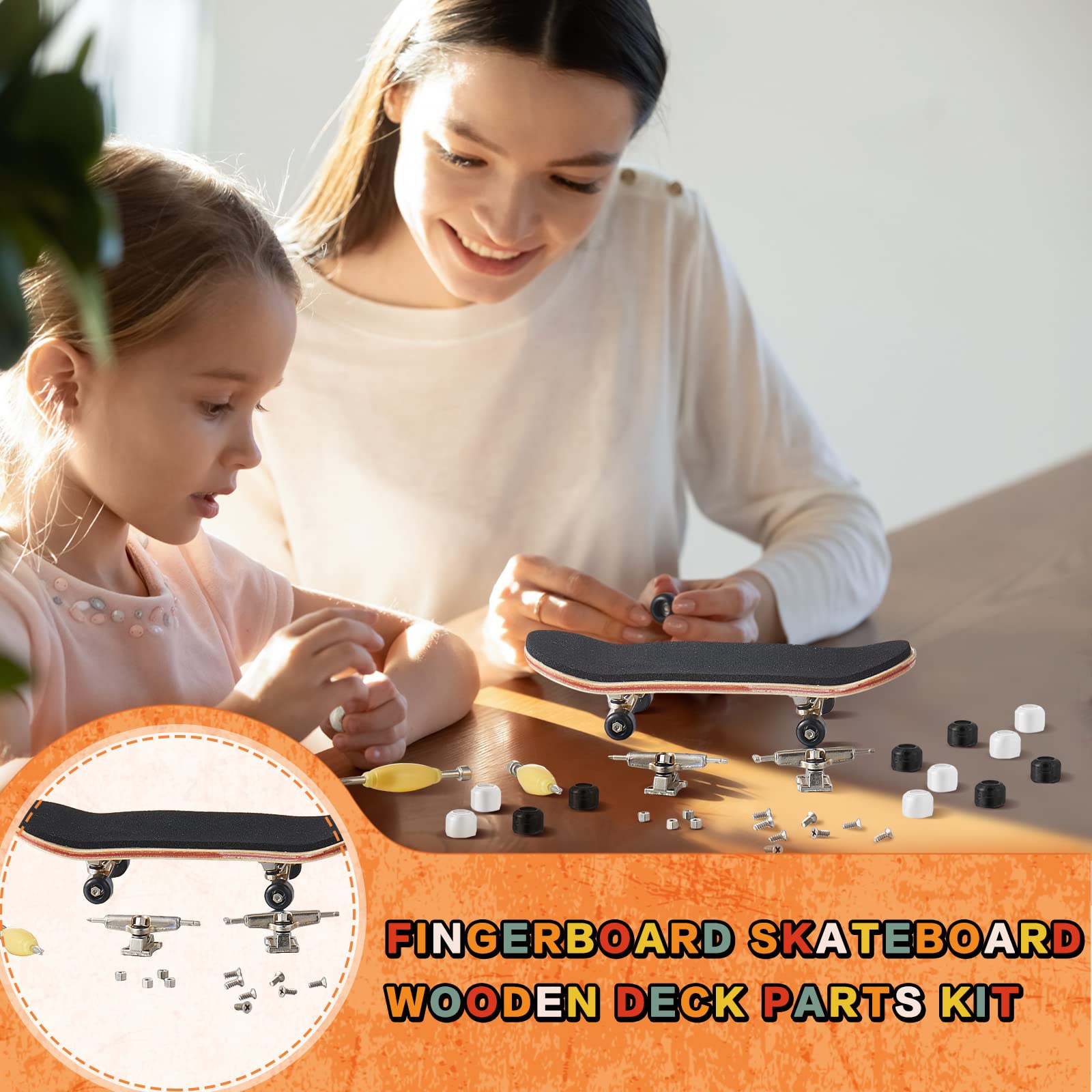 Jexine 6 Sets DIY Fingerboard Kit Fingerboard Accessories Mini Finger Skateboard Parts Include 12 Brackets 54 Screws 30 Nuts 6 Screwdriver 24 Board Wheels Tool for 96mm(Black, White)