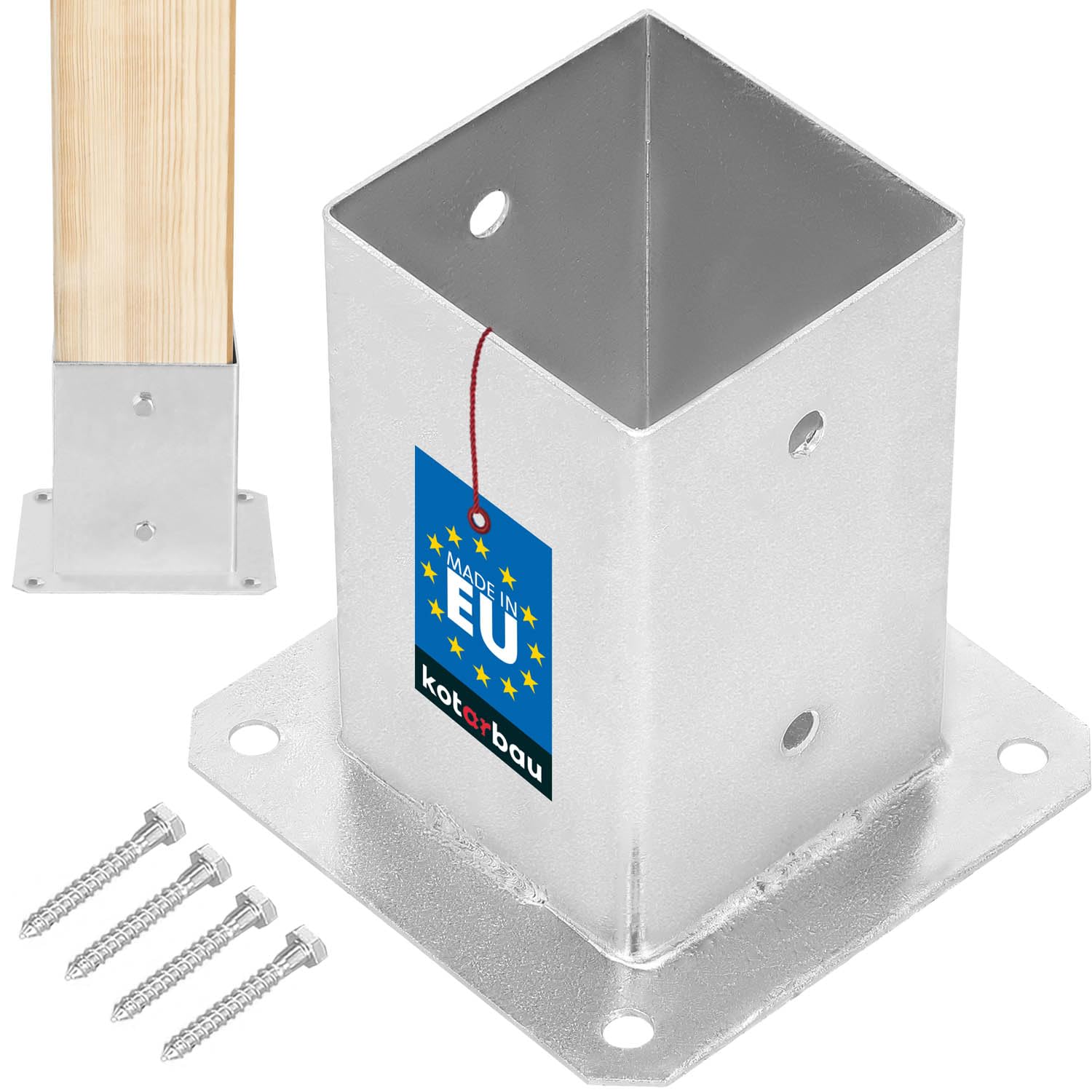 KOTARBAU® Fence Post Support - Galvanised Steel - 90x90 mm (3.54x3.54 inches) - Silver - Bolt Down Post Support - Heavy Duty - Outdoor Use