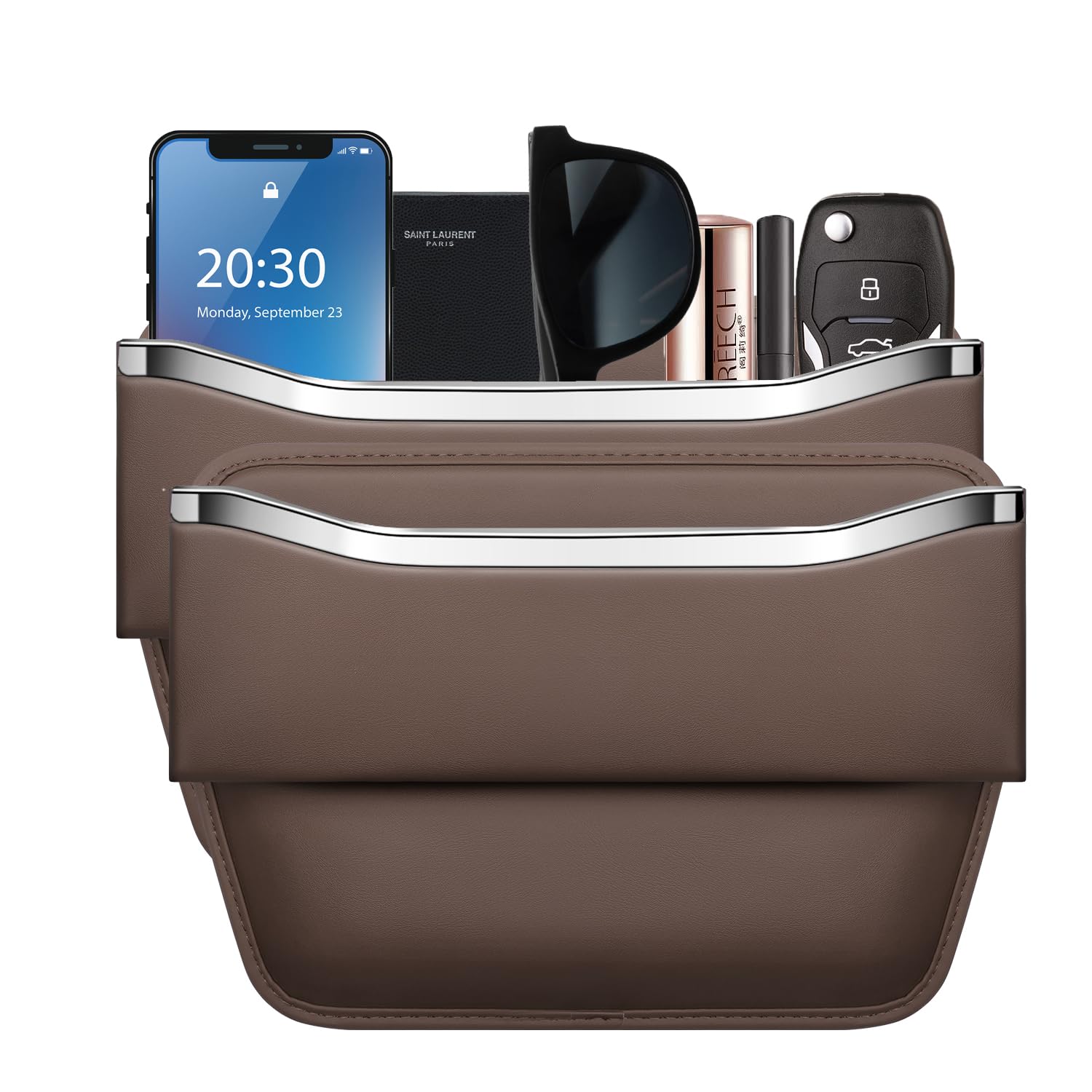 Photo 1 of HOLDCY Car Seat Gap Filler Organizer - Leather Console Side Pocket Seat Storage - Stylish and Practical Car Accessories for Cars,SUV,Truck (Brown - 1 Pack)