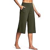 ISEEGZ Women's Wide Leg Yoga Capris High Waist Loose Fit Dress Pants with Pockets Casual Lounge Capri Pants for Women