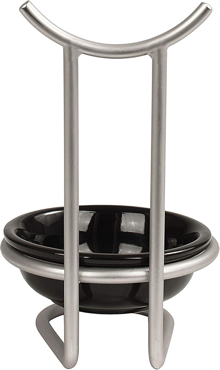 Spectrum Diversified Euro Standing Spoon Rest with Ceramic Dish Upright Utensil Holder for Stovetop & Kitchen Counter Organization, Modern Vertical Design, Satin Nickel/Black: Home & Kitchen