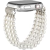 Greaciary Pearl Bracelet Compatible with 40mm Apple Watch band 38mm Series 6 5 Women,Fashion Handmade Elastic Stretch Cute Beaded Strap Replacement