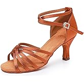 Rosefinch Women's Latin Dance Shoes Satin Professional Ballroom Salsa Practice Performance Wedding Dancing Shoes