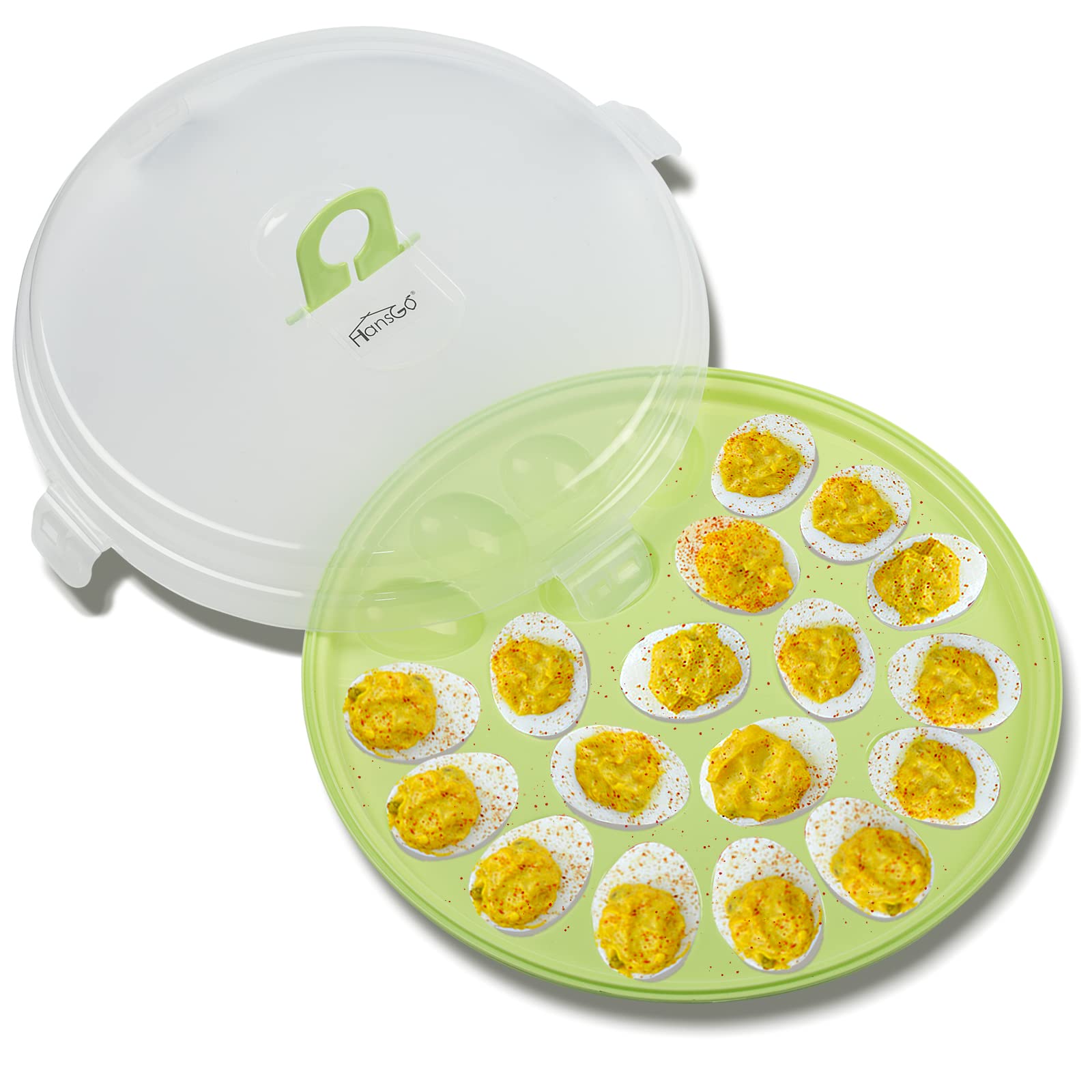 HANSGO Deviled Egg Containers with Lid, Deviled Egg Platter Carrier Holder Trays with 22 Slots for Holiday Party and Home Kitchen, Green