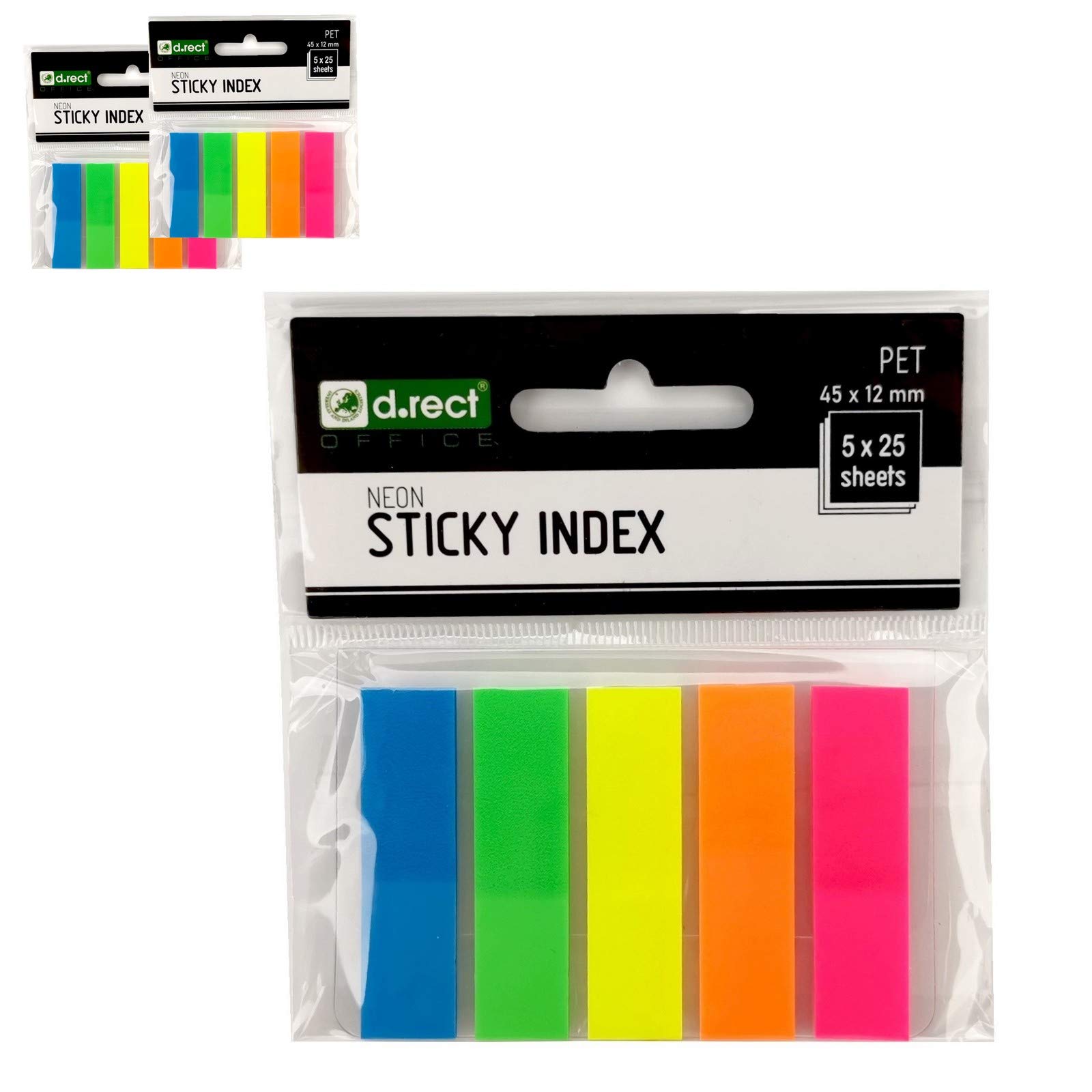 D.RECT Adhesive Film, Page Markers, Index Adhesive Markers, Text Strips, PET Film, 45 x 12 mm, 5 x 25 Strips, 30 Pieces