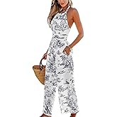 CUPSHE Womens Summer Jumpsuit Halter Casual Dressy Sleeveless One Piece Outfit Pockets Wide leg Pants Romper