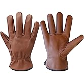 OLSON DEEPAK Brown Cowhide Leather Work Gloves for Men & Women,Thornproof Leather Garden Working Gloves, Workshop