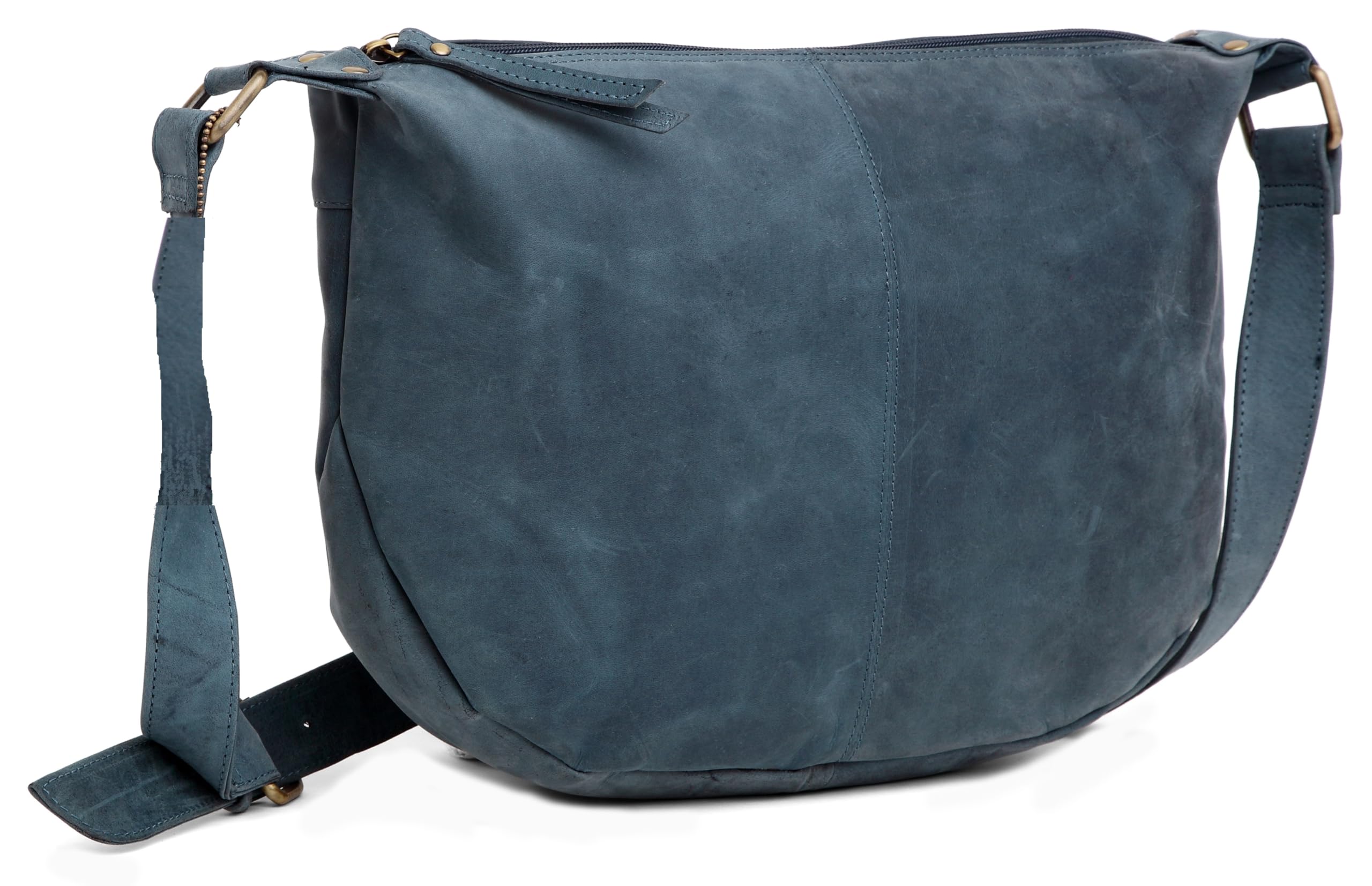 J. Wilson London Messenger Bag Women Leather Flapover 5 litre (Distressed Blue)