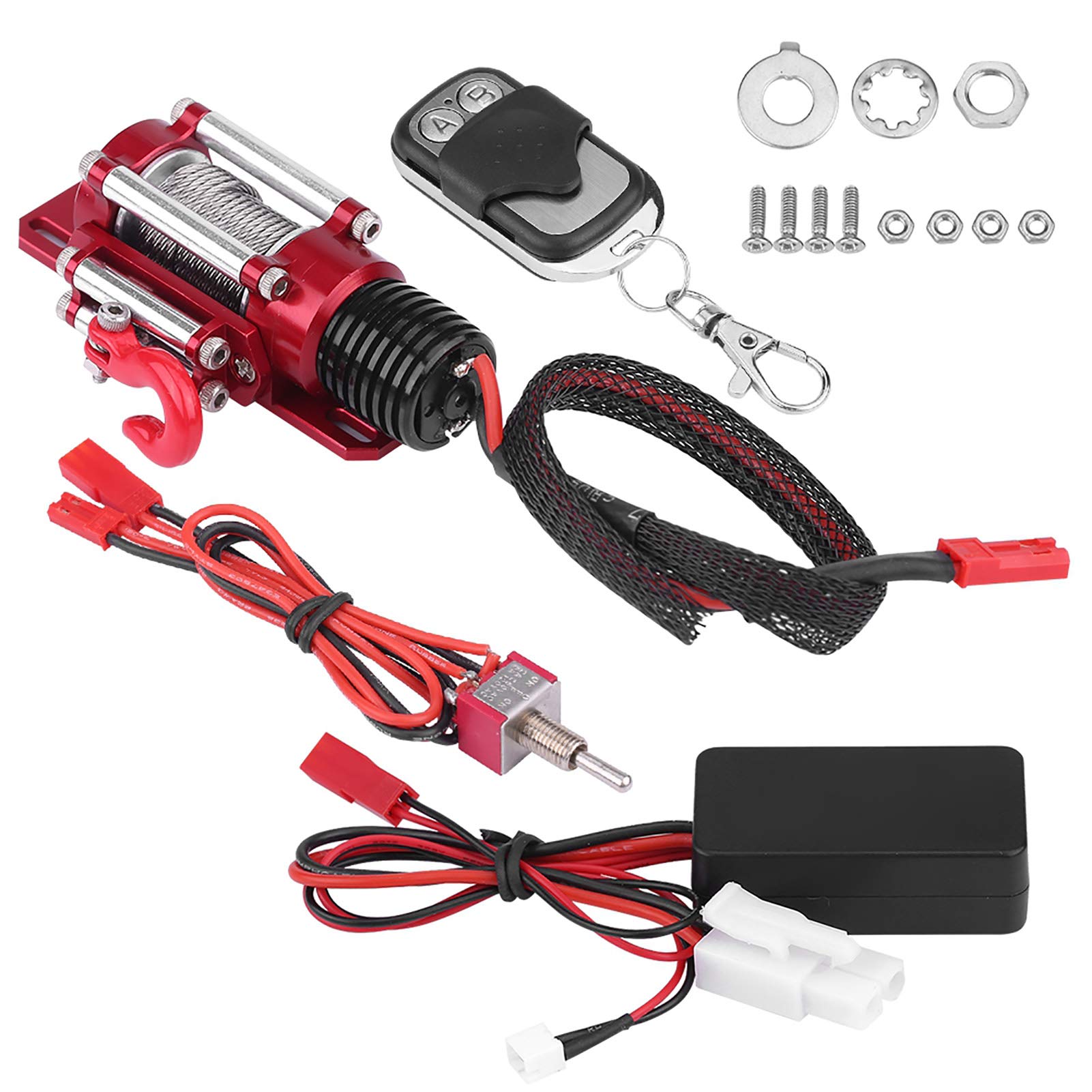 Demeras RC Winch, 1/10 Scale Metal RC Crawler Winch Wireless Remote Control Receiver Kit, Crawler Winch Upgrade Accessor