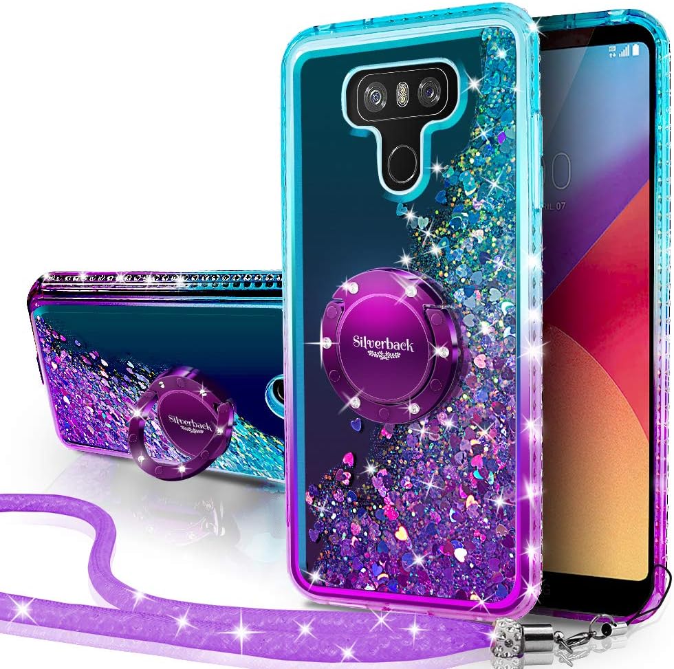 LG G6 Case, LG G6 Plus Case, Silverback Moving Liquid Holographic Sparkle Glitter Case with Kickstand, Bling Bumper with Ring Stand Slim Protective LG G6 Plus Case for Girls Women -Purple