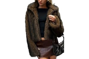 ELLEVEN Women's Two-Tone Faux Fur Coat - Fluffy Winter Jacket with Lapel Collar, Hooks & Pockets