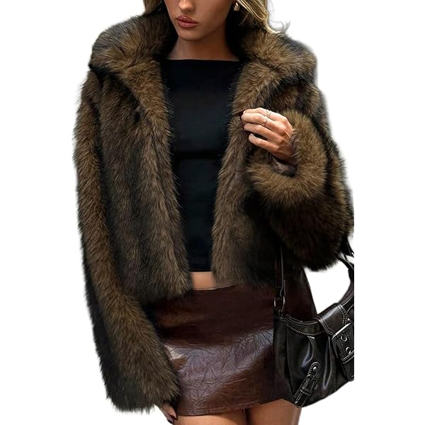 EELOTILE Women Faux Fur Jacket Stand Collar Open Front Long Sleeve