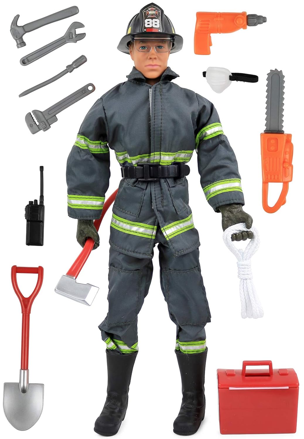 Search & Rescue Firefighter 12"" Action Figure Play Set With