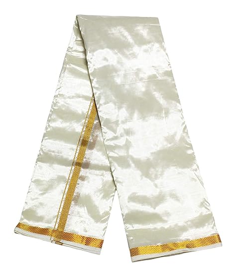 Mens Blended Silk type Jari Dhoti with Matching towel/Double dhoti and single towel/Dhoti 1.28 x 3.60 Meter/1.28 x 1.80 Meter Towel/8 Mulam vesti & 4 Mulam Towel (ASHA-CREAM-8X4-006)
