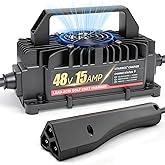 48 Volt 15 Amp Golf Cart Battery Charger for EZGO RXV & TXT with 3 Pin Triangular Plug, Upgraded IP67 Waterproof Lead Acid Battery Charger