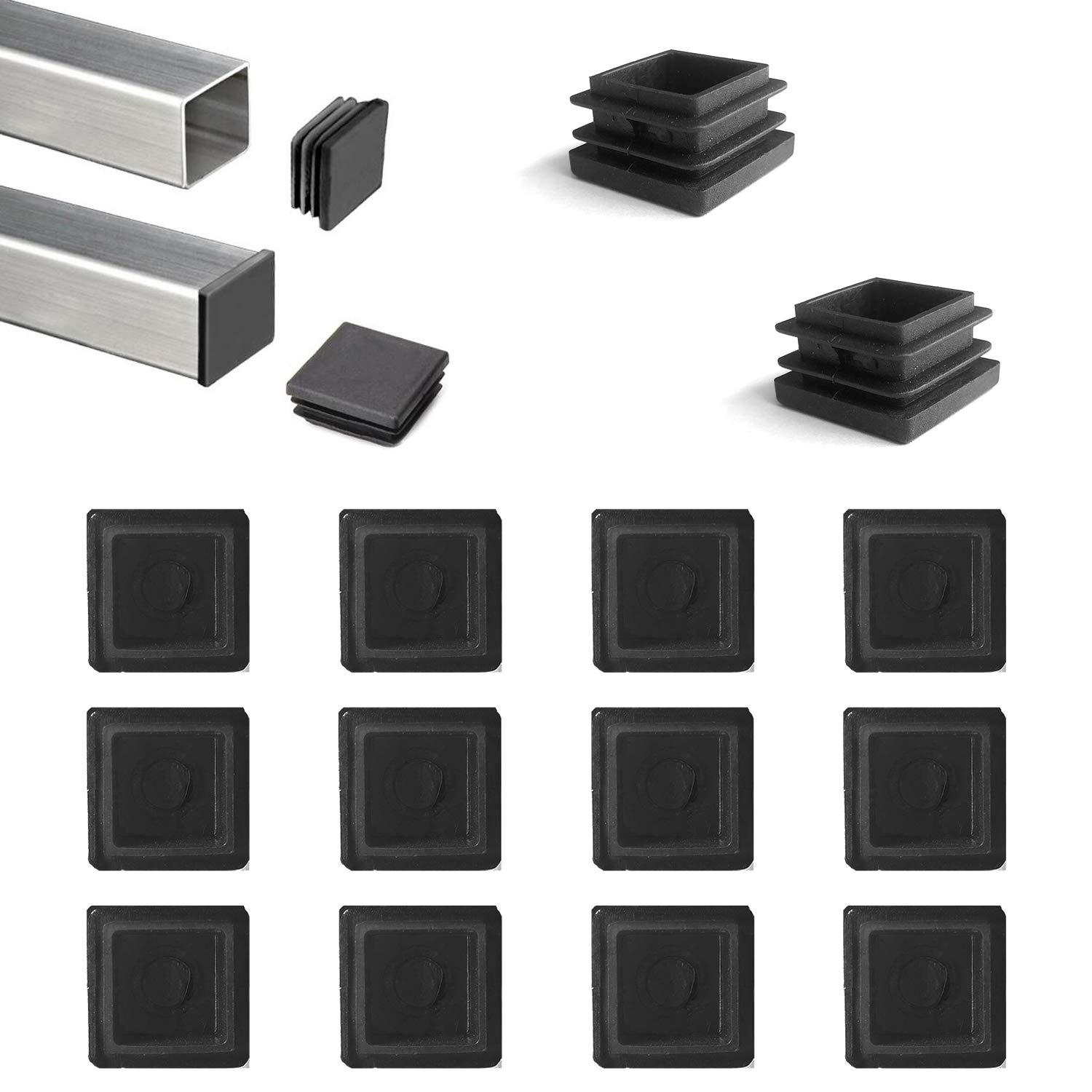 YouU 30x30mm Square Plastic Plug Black Square Tube Plug Plastic Square Inner Plugs Insert Plugs Pipe Furniture Chair Leg Foot Cover Cap Tubing Inserts End Cap Black 20 Pcs