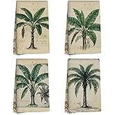4 Pcs Vintage Banana palm Tree Kitchen Towels, Rustic Charm Decorative Absorbent Microfiber Dish Cloth Tea Towel, Waffle Soft Hand Towels for Farmhouse Home Bathroom Kitchen Decor, Housewarming Gifts