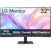 LG 32MR50C-B Curved Monitor 32-Inch FHD 100Hz AMD FreeSync OnScreen Control Dynamic Action Sync Black Stabilizer Tilt Stand (HDMI) - Black