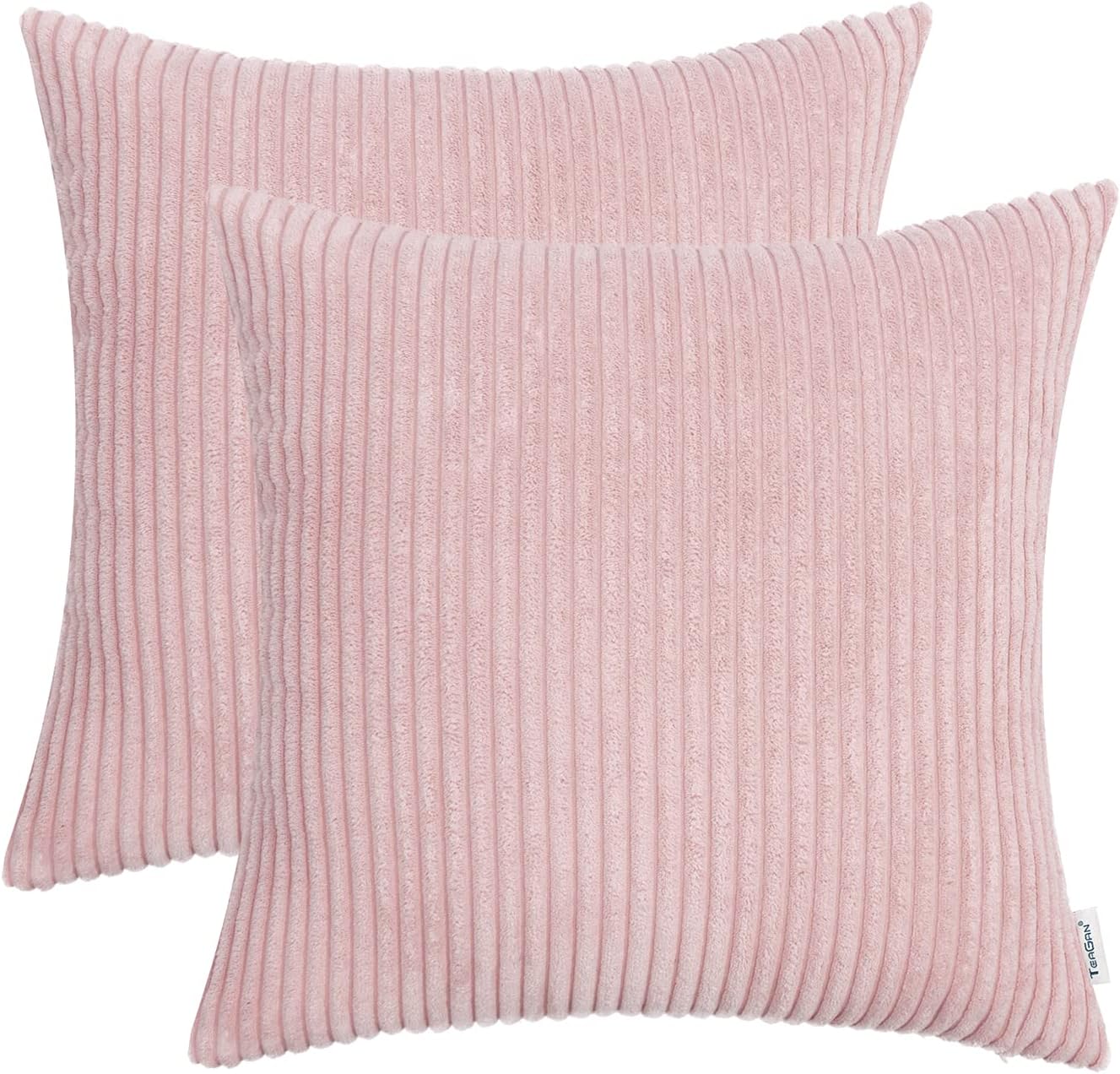TEAGAN Cozy Throw Pillow Covers, 2PCS Soft Striped Corduroy Solid Pillow Cases, Decorative Cushion Covers for Home Bedroom, Living Room, Home Garden Couch Bed Sofa Chair, Pink, 16X16 in