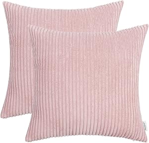 TEAGAN Cozy Throw Pillow Covers, 2PCS Soft Striped Corduroy Solid Pillow Cases, Decorative Cushion Covers for Home Bedroom, Living Room, Home Garden Couch Bed Sofa Chair, Pink, 16X16 in