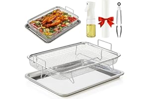 ANTNEST Air Fryer Basket for Oven, Versatile Stainless Steel Air Fryer –Basket & Tray Air Fryer Accessories for Oven， Ideal Air Fryer Pan, Air Fryer Rack, or Air Fry Tray for Oven Cooking (12.8inx9.6in)