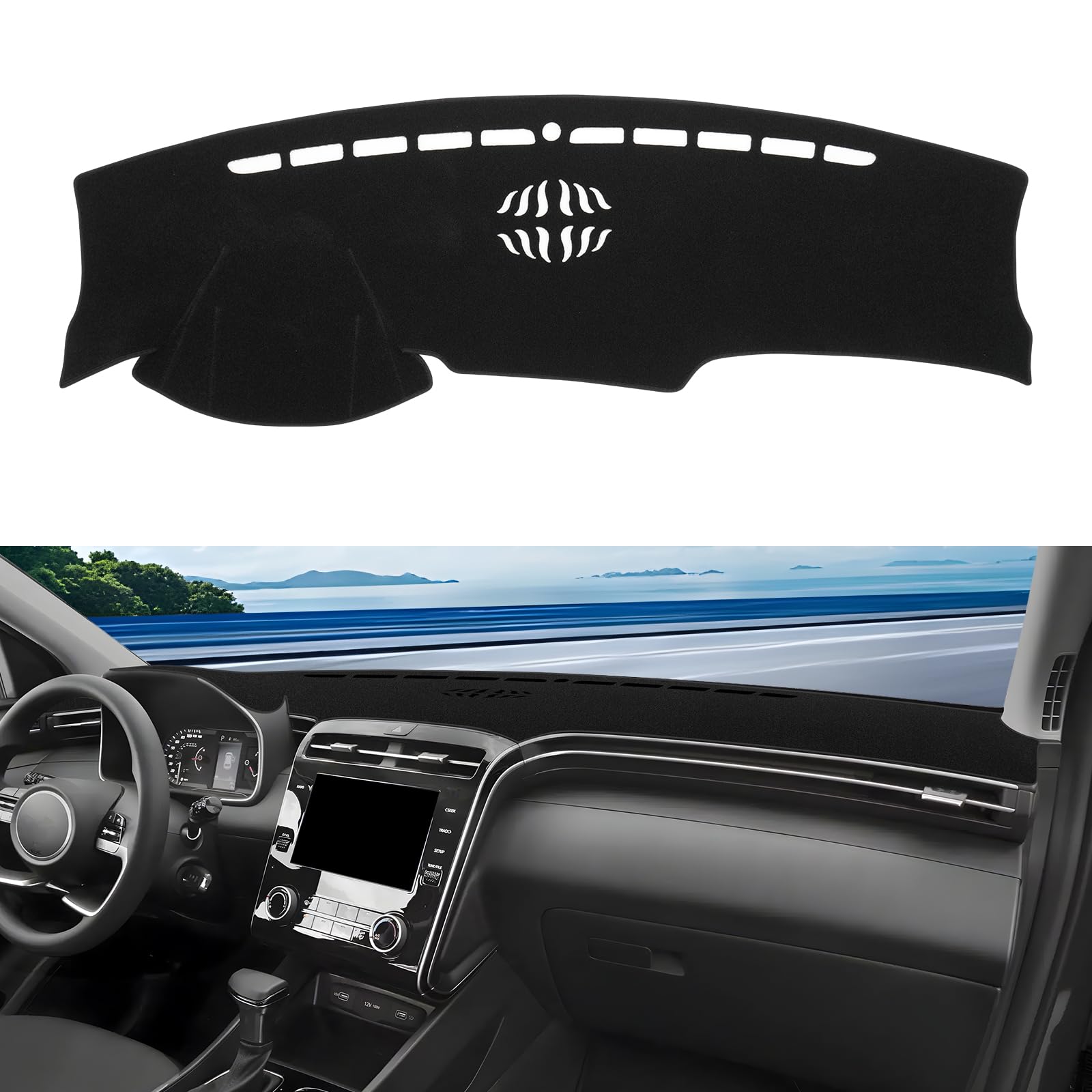 Photo 1 of KUST Car Dash Cover for Hyundai Tucson 2022-2024 (ONLY FITS 4.2-inch Digital Instrument Cluster) Polyester Non-Slip Center Console Dash Cover Black (Not fits 10.25-inch Digital Instrument Cluster)