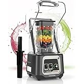 CRANDDI Professional Smoothie Blender, 2200W Commercial Soundproof Quiet blender with Removable Soundproof Shield for Crushing Ice, MilkShakes, Puree, Self-Cleaning, 50oz 110V K80 (Grey)
