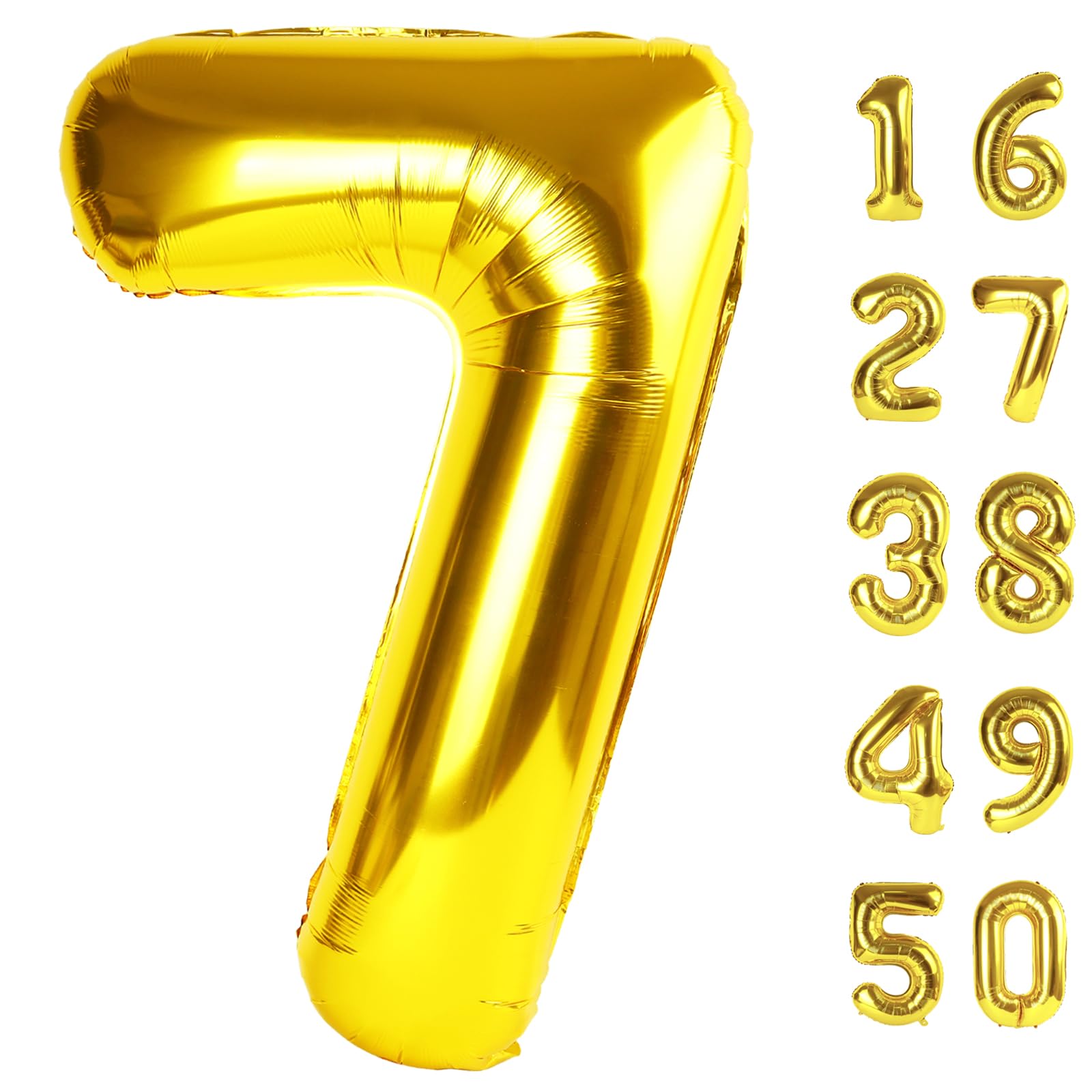 Photo 1 of 40 Inch Gold Balloon Number 7 First Birthday Jumbo Mylar Foil Helium Balloon for 17 27 37 Birthday Digital for 70th Party Wedding Anniversary Party Decorations