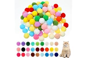 LXUEJIE 100 Pcs Cat Toy Balls, 1 Inch Soft Pom Pom Ball Plush Interactive Balls for Cat Fuzzy Kitten Interactive Playing Quiet Toy for Cats Pet