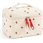 UUYUUY Makeup Bag for Women Quilted Corduroy Make Up Bag Travel Cosmetic Bag Large Makeup Bag Cute Makeup Bags Organizer Toiletry Bag Makeup Pouch for Purse, Mini Strawberry