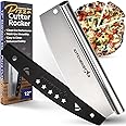 KitchenStar 12-Inch Pizza Cutter Rocker Blade - Sharp Stainless Steel Slicer Knife, Protective Cover, Dishwasher Safe, Small