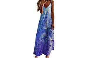ANUYALUE Spring Dresses for Women 2022 V Neck Sleeveless Maxi Dress Vintage Print Hawaiian Dress Loose Fit Long Sling Dresses