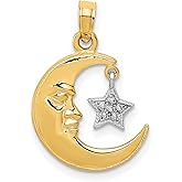 14k Two-Tone Gold Moon and Star Pendant with Crescent Moon Face and Diamond-Cut Star, Celestial Jewelry for Women, Zodiac Symbol Necklace, Cosmic Gold Pendant, Lunar Charm for Daily Wear