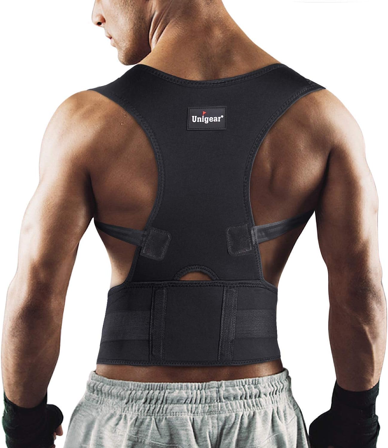 Unigear Back Brace Posture Corrector for Women and Men,Adjustable Neoprene Straps Improve Posture and Provide Lumbar Support to Reduce Lower and Upper Back Pains,Comfortable and Discreet (L)