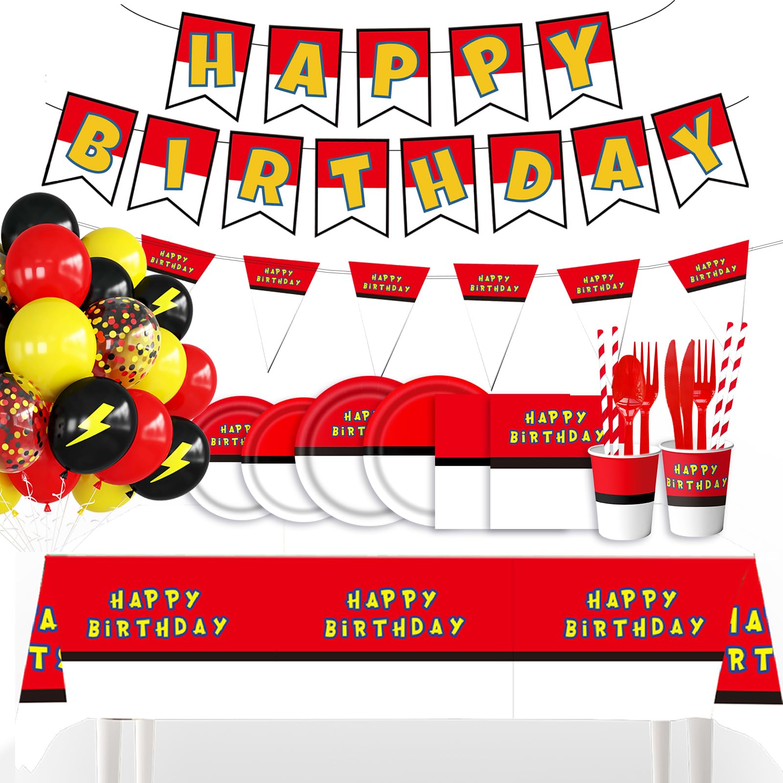 Photo 1 of 196Pcs Cartoon Animation Birthday Party Supplies Decorations for Birthday,Cartoon Theme Party Favors Including Banner, Plates, Cups, Napkins, Cutlery and Tablecloth for 24 Guests